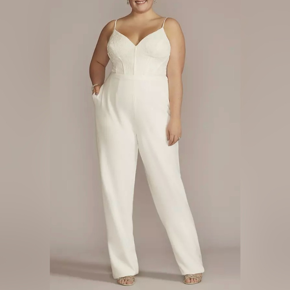 David's Bridal Ivory Lace Bodice Bridal Jumpsuit